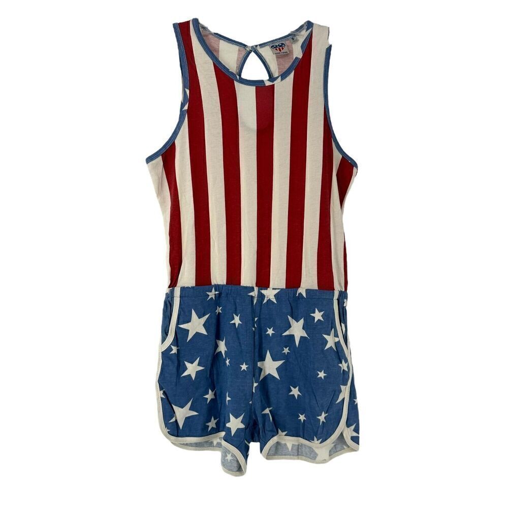 Junk Food American Flag Romper Size S 4th Of July Patriotic Sleeveless Pockets